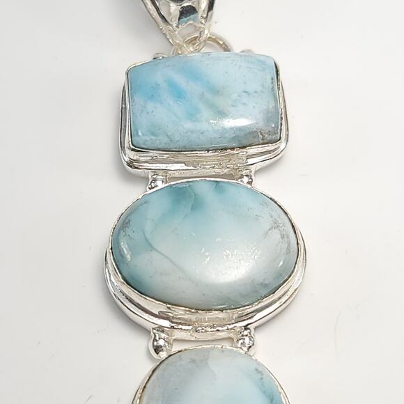 Triple Harmony Larimar Silver Pendant (2.5") with 18" Necklace - Picture 7 of 12